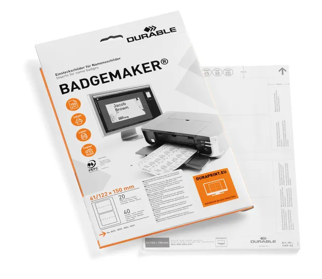 durable-duracard-20-planches-a4-insertions-badges-61-122x150mm-40-insertions-imp image 1