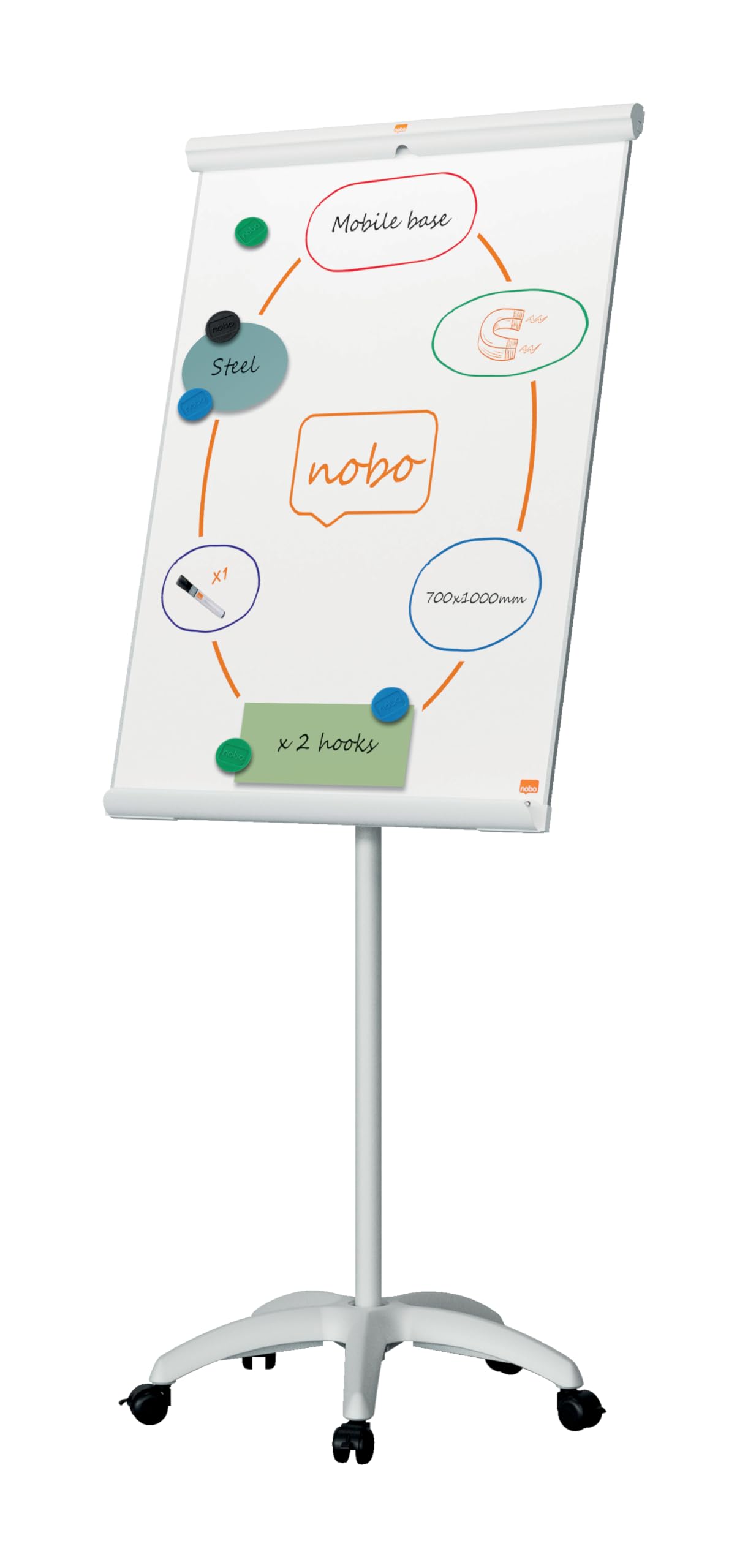 nobo-premium-plus-chevalet-tableau-blanc-magn-tique-mobile-sur-roulettes-crochet image 1