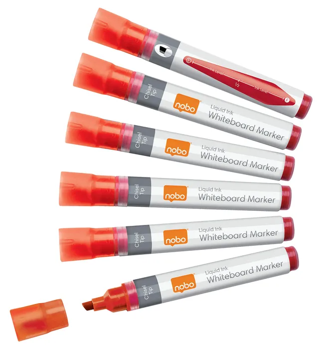 nobo-liquid-ink-lot-de-10-marqueurs-tableau-blanc-pointe-biseaut-e-4-mm-rouge-19 image 1