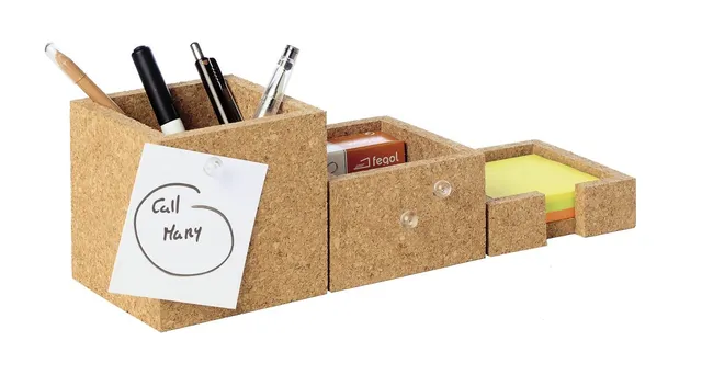 bi-office-organiseur-de-bureau-en-li-ge-set-3-pots-10-x-10-x-10-cm-naturel image 1