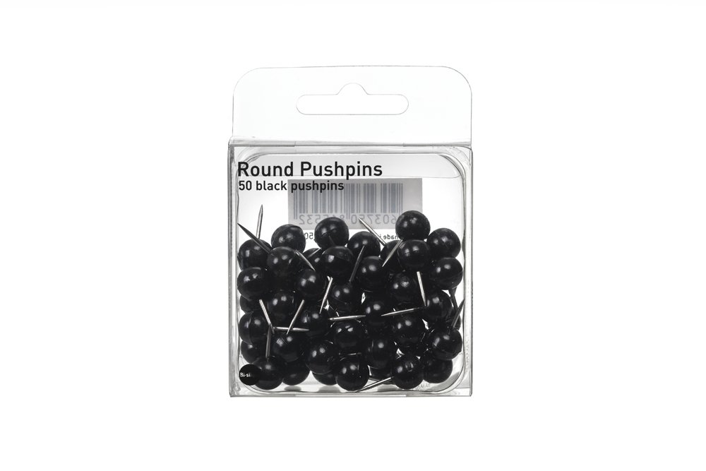 bi-office-lot-de-50-punaises-t-te-ronde-noires image 1