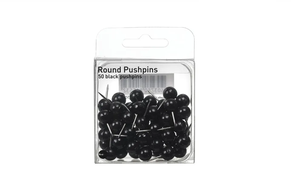 bi-office-lot-de-50-punaises-t-te-ronde-noires image 1