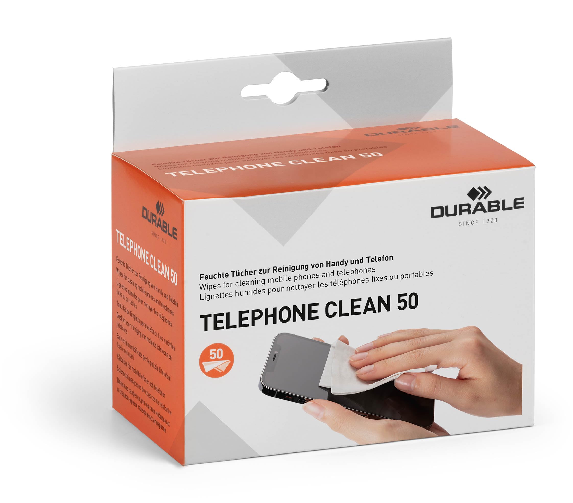 durable-5785-02-bo-te-de-50-lingettes-nettoyantes-antibact-riennes-pour-t-l-phon image 2