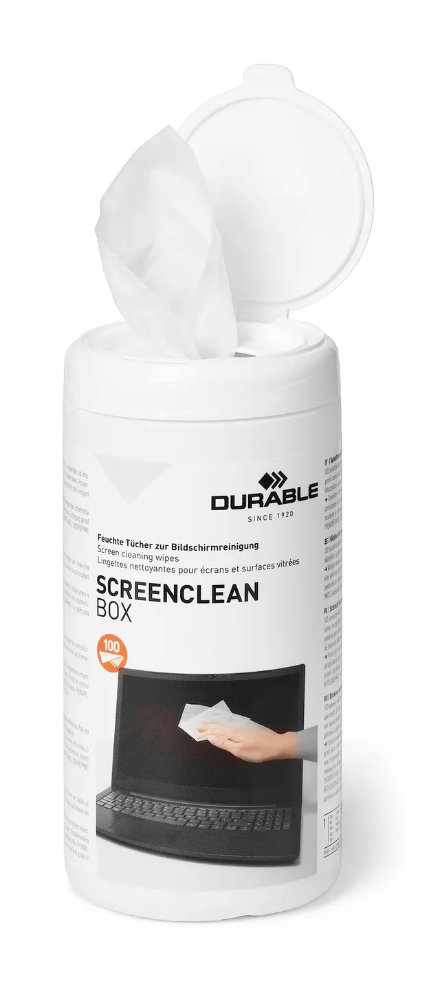 durable-screenclean-573602-bo-te-100-lingettes-nettoyantes-sans-alcool-crans image 1