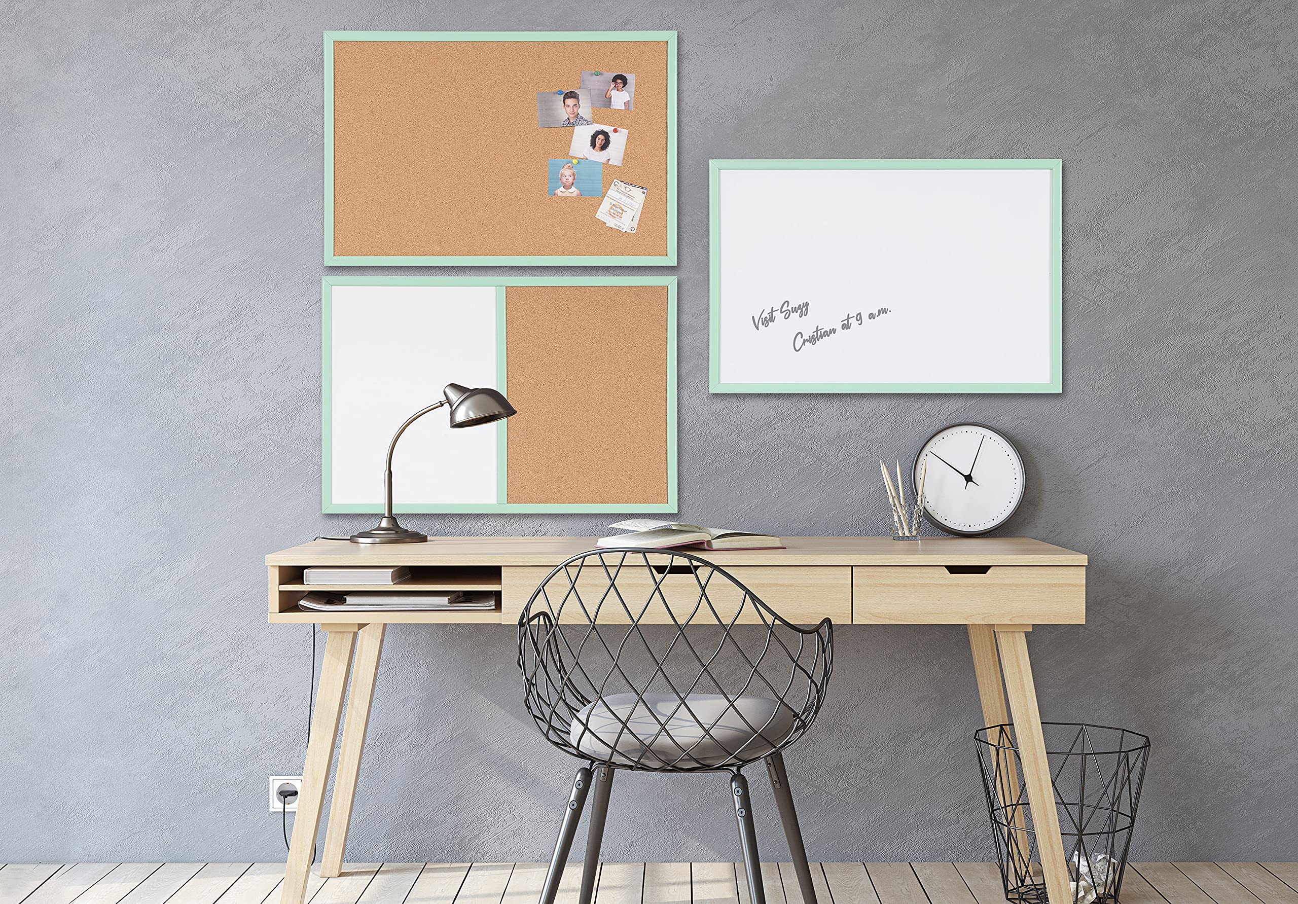 bi-office-tableau-mixte-pastel-40x60-cm-magn-tique-effa-able-et-li-ge-cadre-vert image 2