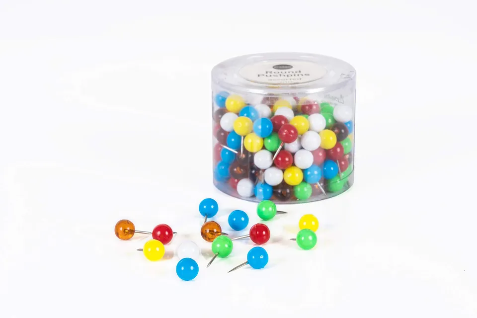 bi-office-essentials-lot-de-200-punaises-t-te-ronde-couleurs-assorties image 1
