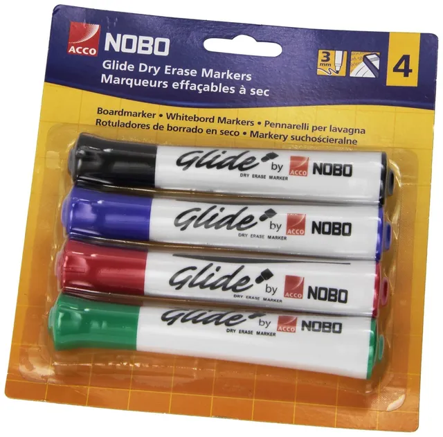 nobo-glide-marqueurs-effa-ables-tableau-blanc-pointe-ogive-2mm-lot-de-4-1902096 image 1