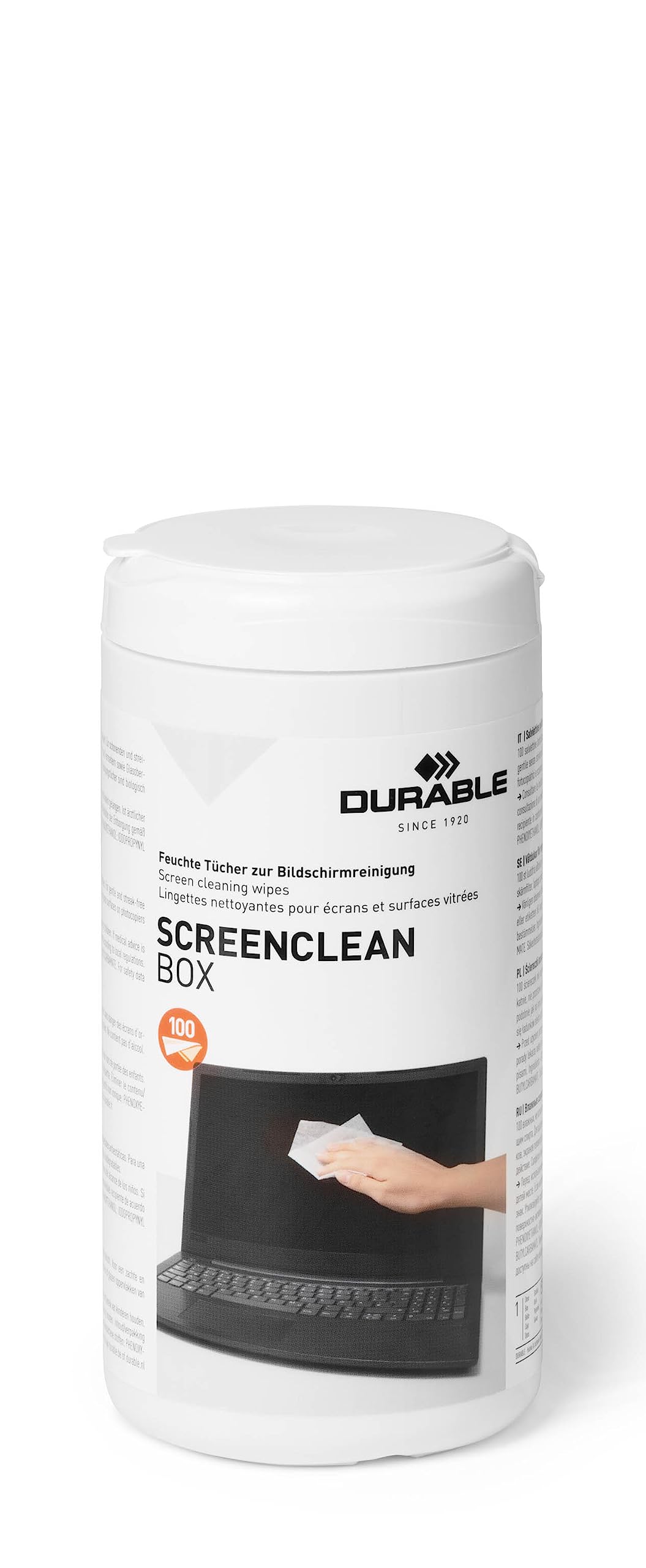 durable-screenclean-573602-bo-te-100-lingettes-nettoyantes-sans-alcool-crans image 2