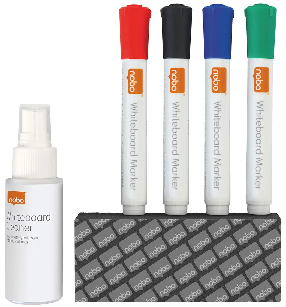nobo-kit-d-accessoires-tableau-blanc-1903798-4-feutres-effaceur-spray-nettoyant image 1